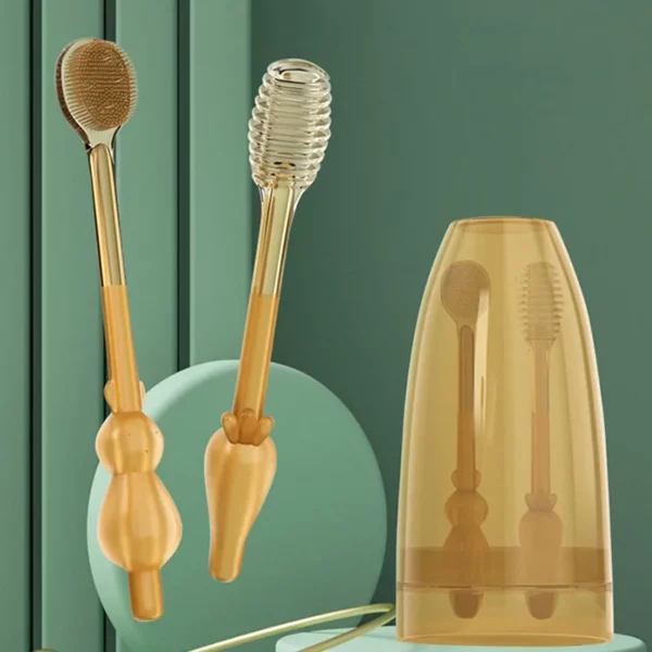 Baby Soft Bristle Toothbrush Silicone Tongue Brush Infant Toddler Oral Care Toothbrush Training Teeth Brush with Cover