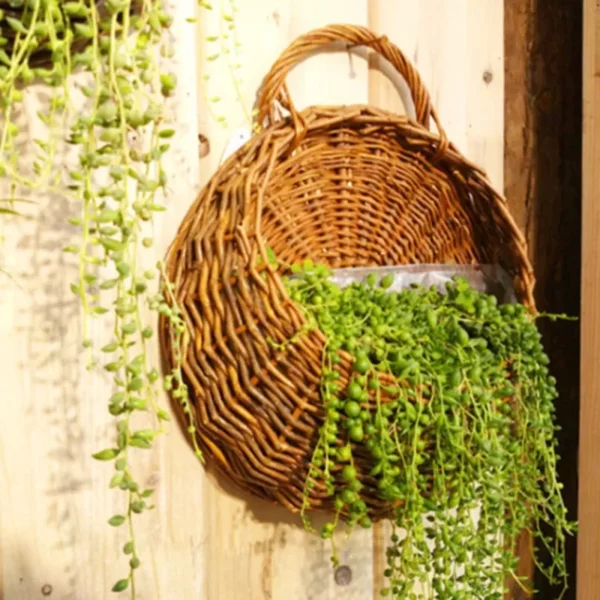 Flower Planter Wall Hanging Wicker Rattam Basket Garden Vine Pot Indoor Plants Holder