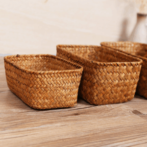 Wicker Shelf Baskets Bin Rectangular Hand Woven Wicker Bin Storage Box Small Rustic Home Storage Organizer Container Toilet