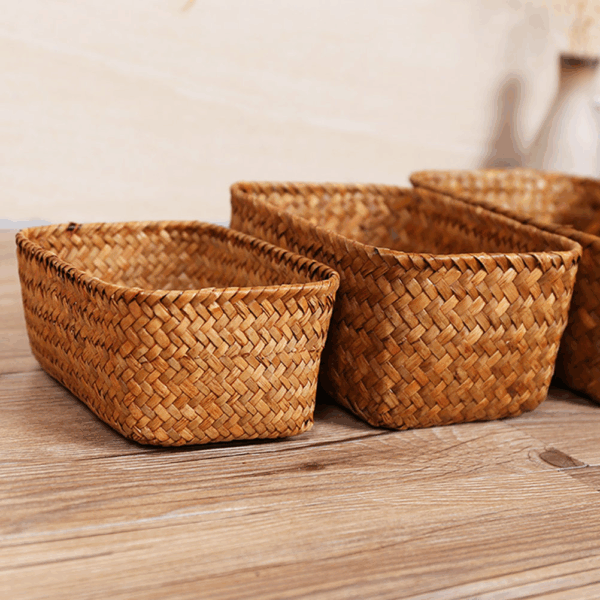 Wicker Shelf Baskets Bin Rectangular Hand Woven Wicker Bin Storage Box Small Rustic Home Storage Organizer Container Toilet