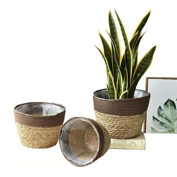 Handmade Woven Storage Basket Foldable Organizer Storage Container Seagrass Laundry Basket Plant Flower Pot For Home Garden