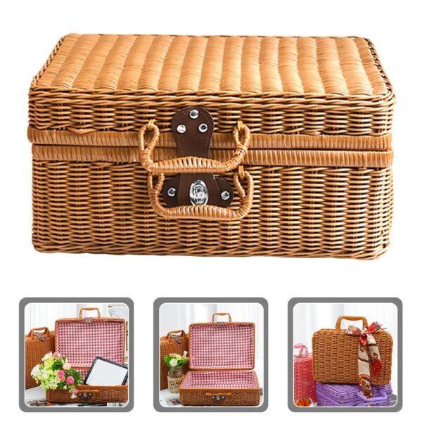 Imitation Rattan Suitcase Woven Picnic Hamper Vintage Storage Handwoven Plastic Bins Retro Baskets