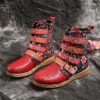 New Socofy Women Boots Retro Printed Metal Buckle Soft Leather Zipper Ankle Boots Ladies Shoes Women Botines
