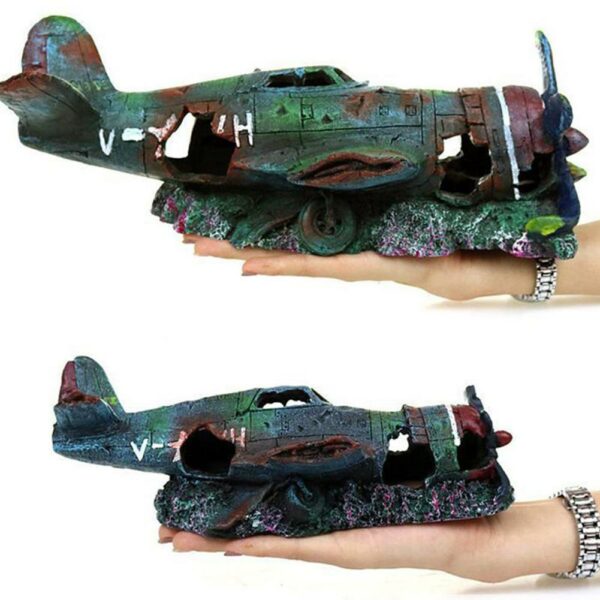 Artificial Plane Wreckage Ornament Shelter House Resin Craft For Aquarium Fish Tank Landscaping Decoration Accessories