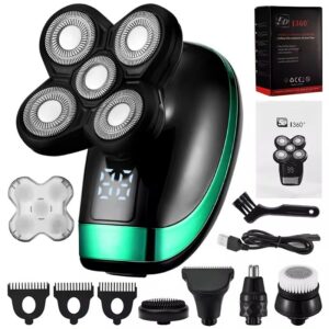 Men's Rechargeable Bald Head Electric Shaver 5 Floating Heads Beard Nose Ear Hair Trimmer Razor Clipper Facial Brush