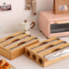 Kitchen Wrap Dispenser With Foil & Cling Film Cutter Box, Bamboo Fresh Bag Cutting Holder