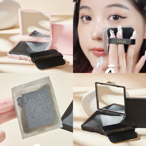 Bamboo Blotting Papers with Mirror&Makeup Puff Refreshing Portables Oil Control Tool Kits Facial Oil Absorbing Sheets Care