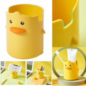 Cartoon Pen Box Little Yellow Duck Toothbrush Holder Organizer Storage Box for Office Study Student Children Bathroom