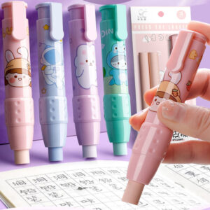 Pressing Cartoon Pencil Eraser Pen Type Cute Eraser Replaceable Rubber Core School Student Rubber Eraser Kid Gifts