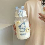 Kitty Pochacco Transparent Straw Cup Anime Cartoon Kuromi Cinnamoroll For Kid Kawaii Bottle Water Cup Gifts