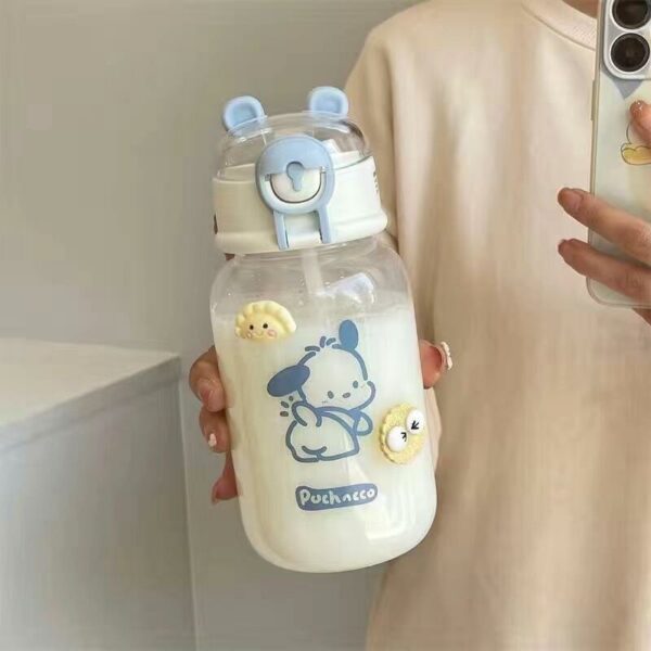 Kitty Pochacco Transparent Straw Cup Anime Cartoon Kuromi Cinnamoroll For Kid Kawaii Bottle Water Cup Gifts