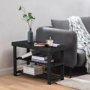 EasyCom Wooden Shoe Cabinet with Cushion- Shoe Bench with armrests and Storage- Multifunctional Shoe Storage