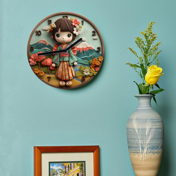 Silent Wall Clock With Japanese Kimono Design - Diy Spring Kitchen Decor, Perfect For Easter & Boys' Room Kitchen Wall Clock