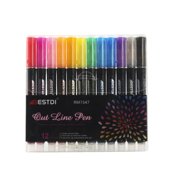 Set Double Line Outline Pens, Self-Outline Metallic Markers Glitter Writing Drawing Pens For Christmas Card Writing