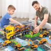 Transporter Playset with Play Mat & 6PCS Mini Engineering Vehicle Car Model Toys For Kids Boys Gifts