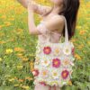 Handmade DIY Spring Flower Ins Style Three Dimensional Flower Grandmother Checker Bag with One Shoulder Rural
