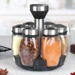 Rack Glass Organizer Rotating Glass Seasoning Sugar Pepper Bottles Salt Shakers Holder Kitchen Storage Rack