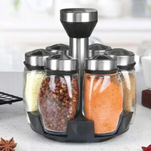 Rack Glass Organizer Rotating Glass Seasoning Sugar Pepper Bottles Salt Shakers Holder Kitchen Storage Rack