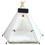 Pet Teepee Tent for Cats and Dogs Portable Removable Washable Dog House Indoor Puppies House with Cushion and Blackboard Cat Bed