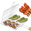 Barbecue Grilling Basket Stainless Steel Folding BBQ Rack Portable Grill Mesh with Wooden Handle Outdoor Camping Picnic Cookware