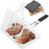 Portable Grill Basket Folding Stainless Steel BBQ Grill Basket with Handle for Fish Vegetables Shrimp Cooking Cookware Tools