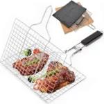 Portable Grill Basket Folding Stainless Steel BBQ Grill Basket with Handle for Fish Vegetables Shrimp Cooking Cookware Tools