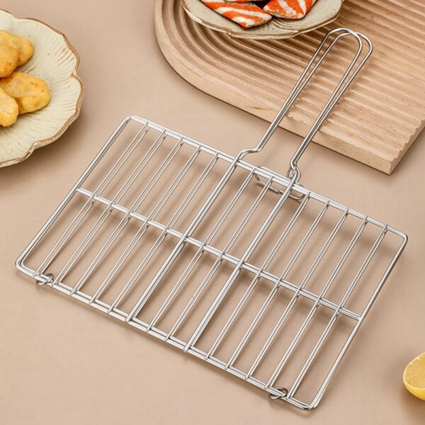 Portable Grill Basket With Long Handle Folding Stainless Steel BBQ Grill Basket For Fish Vegetables Shrimp Picnic Cookware Tool