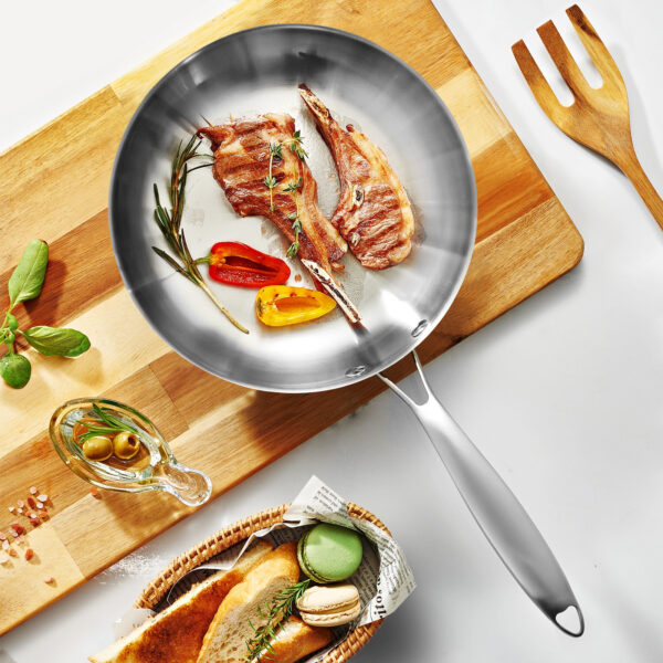 Stainless Steel Frying Pan, NonStick Pan Fried Steak Pot Uncoated Kitchen Cookware For Gas Stove and Induction Cooker