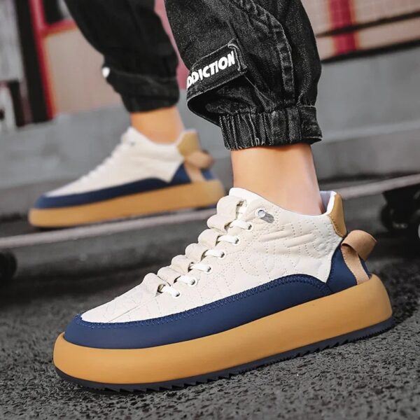 Men Chunky Casual Sneakers Youth Student Board Vulcanized Shoes Tennis Sport PU Slip-On Mix Color Skateboarding Walking Trainers