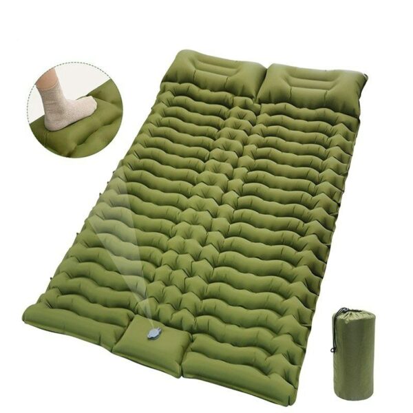 Double Sleeping Pad for Camping Self-Inflating Mat Sleeping Mattress with Pillow for Hiking Outdoor Persons Travel Bed Air Mat