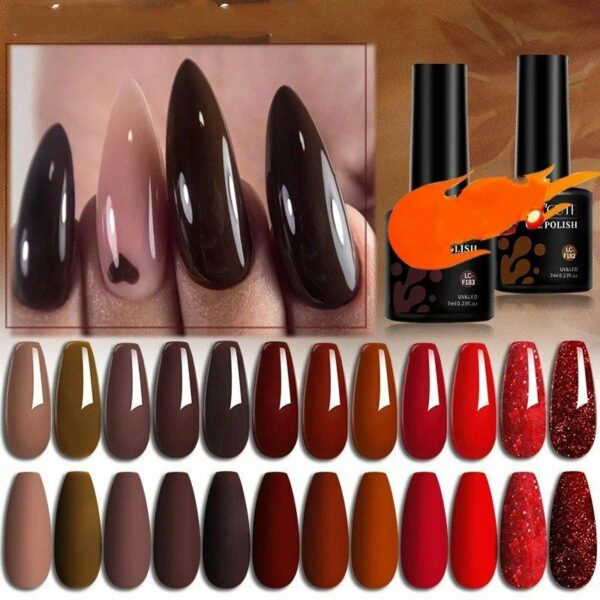 Coffee Brown Color Gel Nail Polish Wine Red Manicure Semi Permanent Base Matte Top Coat Soak Off Nail Art Gel Varnish