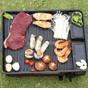 Portable Korean BBQ Grill Pan Non-Stick Grill Plate Butane Gas Stove Cooker Party Picnic Terrace Beach Barbecue Tray