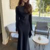 Tossy Satin Fashion Slim Maxi Dress For Women Long Sleeve High Waist Elegant Solid Party Dress Casual Luxury Ladies Autumn Dress