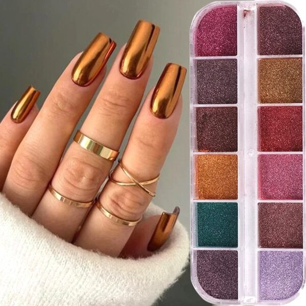 Colorful Metallic Nail Mirror Powder Glitter Winter Brown UV Gel Polish Chrome Dust Metallic Effect Pigment Decorations