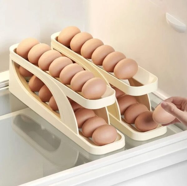 Automatic Scrolling Egg Rack Holder Storage Box Egg Basket Container Organizer Rolldown Refrigerator Egg Dispenser Kitchen