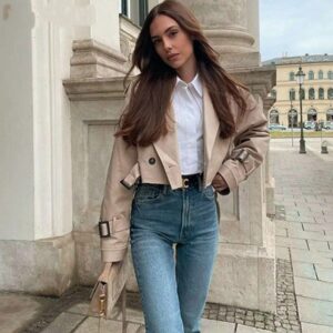 Women Jacket Autumn Fashion Casual Streetwear Button Loose Long Sleeve Tops Female Cropped Trench Coat Outwear