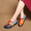 Women's Ladies Female Woman Mother Shoes Flats Genuine Leather Loafers Moccasins Mixed Colorful Non Slip On Plus