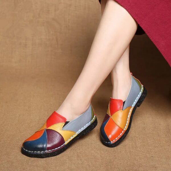 Women's Ladies Female Woman Mother Shoes Flats Genuine Leather Loafers Moccasins Mixed Colorful Non Slip On Plus
