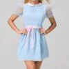 Women Sweet Doll Collar Mini Dress Preppy Style Mesh Short Sleeve Shirt Dress Bow Belt Lolita Sundress Cutecore 1