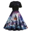 Women Halloween Dresses Short Sleeve Print Vintage All Hallows' Day Party Eve Dress 1