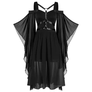 Gothic Style Long Dress Wide Hemline Irregular Splicing Women's Tank Top For Halloween Unique Fashion Statement Dress 1