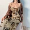 Dress Retro Floral Print Sleeveless Summer Party Long Dresses for Women Aesthetic Elegant Ladies