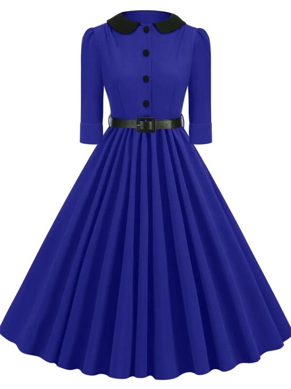 Dance Party Casual Dress Half Sleeve O Neck Elegant Autumn Slim Fit Big Swing Flare Runway Evening Dress