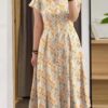 Elegant Floral Dress Women Summer Short Sleeve Party Sundress Robe Femme Causal Holiday Vestidos Bohemain Printed Dresses