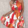Irregular Printed Vest Backless Dress Women Summer Sexy Sleeveless Mini Dresses Party Clothes