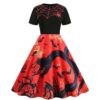 Women Halloween Dresses Short Sleeve Print Vintage All Hallows' Day Party Eve Dress