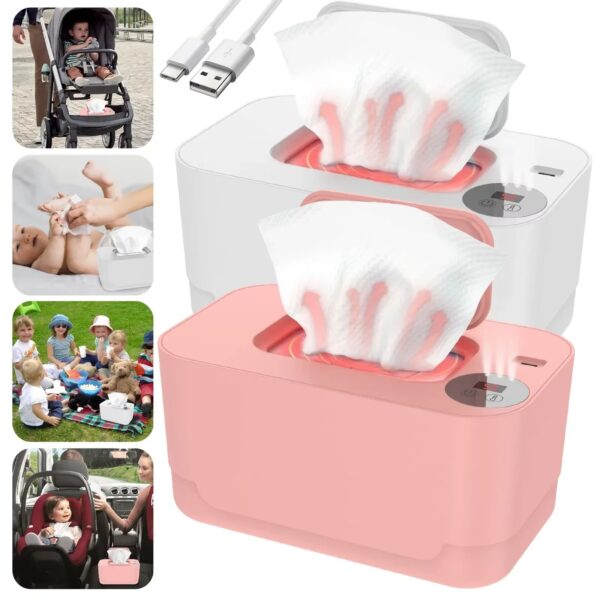 Baby Wipe Warmer Heater with LED Display Wet Towel Dispenser Portable USB Charge Baby Wipe Warmer Napkin Heating Box