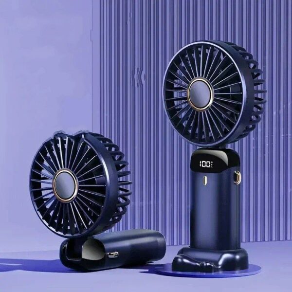 Handheld Mini Fan Foldable Portable Neck Hanging Fans Speed USB Rechargeable Fan with Phone Stand and Display Screen