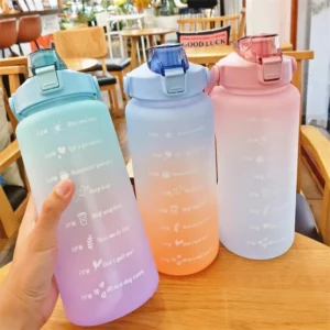 2L Outdoor Large Capacity Sport Water Bottle Creative Plastic Cup Bounce Cover Outdoor Leakproof Straw Cup with Time Marker 1