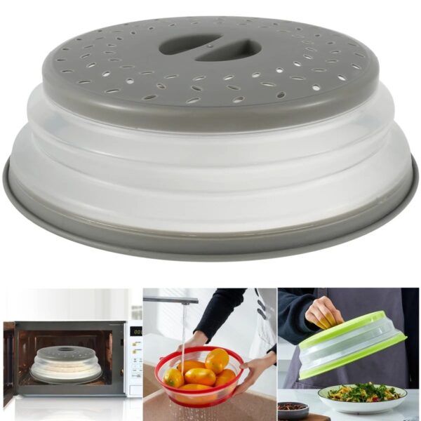 Microwave Splatter Cover Collapsible Food Plate Cover Drainer Basket Microwave Heating Splash-proof Cover Kitchen